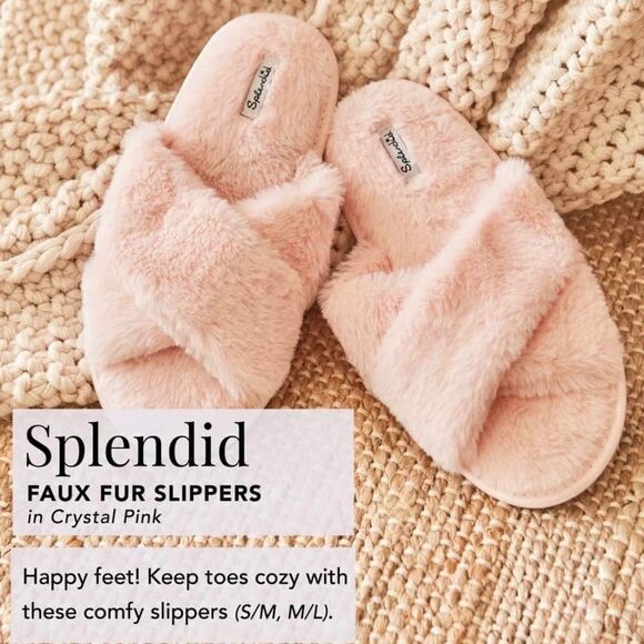 Splendid Faux Fur Crisscross Slippers • Crystal Pink • L/XL • NWT - Picture 7 of 9